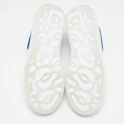 Pre Owned Alexander McQueen White/Blue Leather and Suede Oversized Lace Up Sneakers Size 44.5