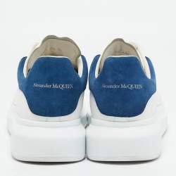 Pre Owned Alexander McQueen White/Blue Leather and Suede Oversized Lace Up Sneakers Size 44.5