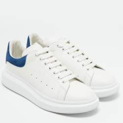 Pre Owned Alexander McQueen White/Blue Leather and Suede Oversized Lace Up Sneakers Size 44.5