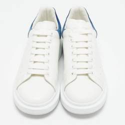 Pre Owned Alexander McQueen White/Blue Leather and Suede Oversized Lace Up Sneakers Size 44.5