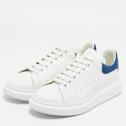 Pre Owned Alexander McQueen White/Blue Leather and Suede Oversized Lace Up Sneakers Size 44.5