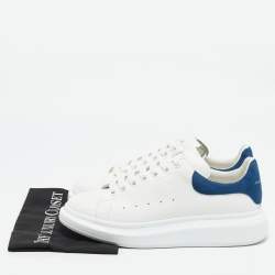 Pre Owned Alexander McQueen White/Blue Leather and Suede Oversized Lace Up Sneakers Size 44.5