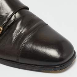 Alexander McQueen Brown Leather  Embellished Monk strap Loafers Size 43