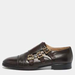 Alexander McQueen Brown Leather  Embellished Monk strap Loafers Size 43