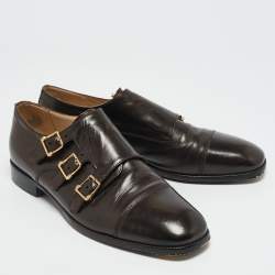 Alexander McQueen Brown Leather  Embellished Monk strap Loafers Size 43