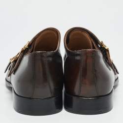Alexander McQueen Brown Leather  Embellished Monk strap Loafers Size 43