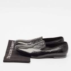 Alexander McQueen Black Patent Leather Skull Embossed Detail Smoking Slippers Size 44