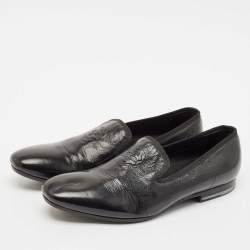 Alexander McQueen Black Patent Leather Skull Embossed Detail Smoking Slippers Size 44