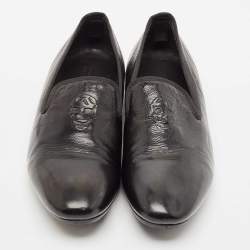 Alexander McQueen Black Patent Leather Skull Embossed Detail Smoking Slippers Size 44