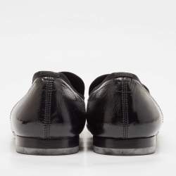Alexander McQueen Black Patent Leather Skull Embossed Detail Smoking Slippers Size 44