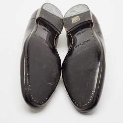 Alexander McQueen Black Patent Leather Skull Embossed Detail Smoking Slippers Size 44