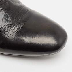 Alexander McQueen Black Patent Leather Skull Embossed Detail Smoking Slippers Size 44