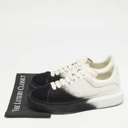 Pre Owned Alexander McQueen Two Tone Leather and Velvet Oversized Lace Up Sneakers Size 45