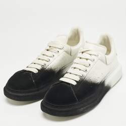 Pre Owned Alexander McQueen Two Tone Leather and Velvet Oversized Lace Up Sneakers Size 45