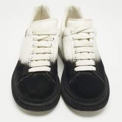 Pre Owned Alexander McQueen Two Tone Leather and Velvet Oversized Lace Up Sneakers Size 45
