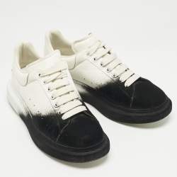 Pre Owned Alexander McQueen Two Tone Leather and Velvet Oversized Lace Up Sneakers Size 45