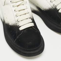 Pre Owned Alexander McQueen Two Tone Leather and Velvet Oversized Lace Up Sneakers Size 45