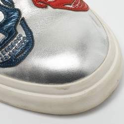 Alexander McQueen Silver Leather Skull Embossed Slip On Sneakers Size 45