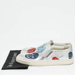 Alexander McQueen Silver Leather Skull Embossed Slip On Sneakers Size 45