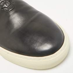 Alexander McQueen Black Leather and Calf Hair Skull Logo Embossed Slip On Sneakers Size 45