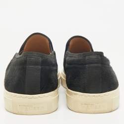 Alexander McQueen Black Leather and Calf Hair Skull Logo Embossed Slip On Sneakers Size 45