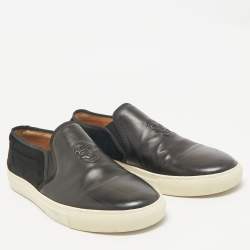 Alexander McQueen Black Leather and Calf Hair Skull Logo Embossed Slip On Sneakers Size 45
