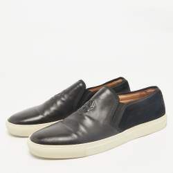 Alexander McQueen Black Leather and Calf Hair Skull Logo Embossed Slip On Sneakers Size 45