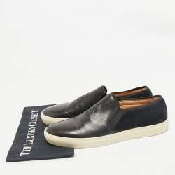 Alexander McQueen Black Leather and Calf Hair Skull Logo Embossed Slip On Sneakers Size 45