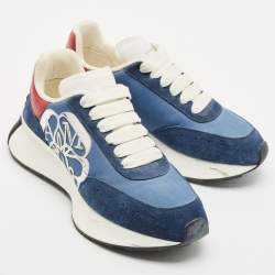 Alexander McQueen Navy Blue/Red Fabric, Leather and Suede Sprint Runner Sneakers Size 40