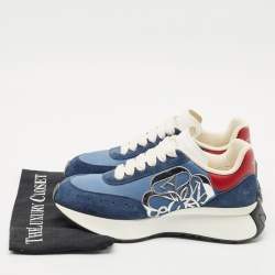 Alexander McQueen Navy Blue/Red Fabric, Leather and Suede Sprint Runner Sneakers Size 40