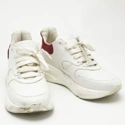 Alexander McQueen White/Red Leather and Suede Oversized Runner Low Top Sneakers Size 44