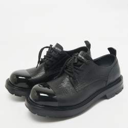 Alexander McQueen Black Leather Metal Cap Toe Derby Size 40