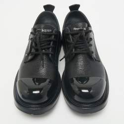 Alexander McQueen Black Leather Metal Cap Toe Derby Size 40