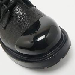 Alexander McQueen Black Leather Metal Cap Toe Derby Size 40
