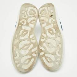 Pre Owned Alexander McQueen White/Blue Leather and Suede Oversized Lace Up Sneakers Size 41
