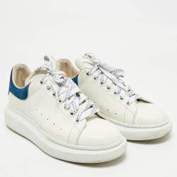 Pre Owned Alexander McQueen White/Blue Leather and Suede Oversized Lace Up Sneakers Size 41