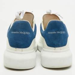 Pre Owned Alexander McQueen White/Blue Leather and Suede Oversized Lace Up Sneakers Size 41