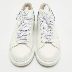 Pre Owned Alexander McQueen White/Blue Leather and Suede Oversized Lace Up Sneakers Size 41