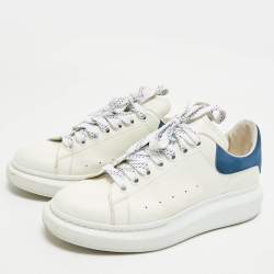 Pre Owned Alexander McQueen White/Blue Leather and Suede Oversized Lace Up Sneakers Size 41