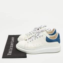 Pre Owned Alexander McQueen White/Blue Leather and Suede Oversized Lace Up Sneakers Size 41
