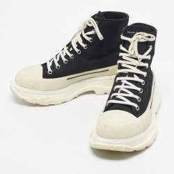 Pre Owned Alexander McQueen Black Canvas Tread Slick Sneakers Size 44