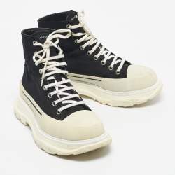 Pre Owned Alexander McQueen Black Canvas Tread Slick Sneakers Size 44