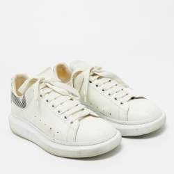 Pre Owned Alexander McQueen White/Black Leather Oversized Lace Up Sneakers Size 42