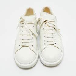 Pre Owned Alexander McQueen White/Black Leather Oversized Lace Up Sneakers Size 42