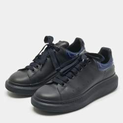 Pre Owned Alexander McQueen Navy Blue Leather and Patent Leather Oversized Lace Up Sneakers Size 40