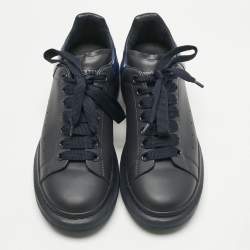 Pre Owned Alexander McQueen Navy Blue Leather and Patent Leather Oversized Lace Up Sneakers Size 40