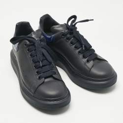 Pre Owned Alexander McQueen Navy Blue Leather and Patent Leather Oversized Lace Up Sneakers Size 40