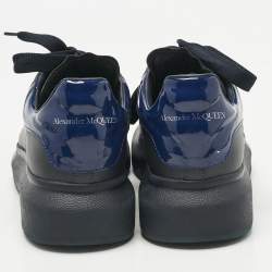 Pre Owned Alexander McQueen Navy Blue Leather and Patent Leather Oversized Lace Up Sneakers Size 40