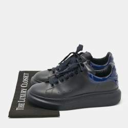 Pre Owned Alexander McQueen Navy Blue Leather and Patent Leather Oversized Lace Up Sneakers Size 40