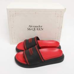 Pre Owned Alexander McQueen Black/Red Rubber Hybrid Slide Sandals Size 39